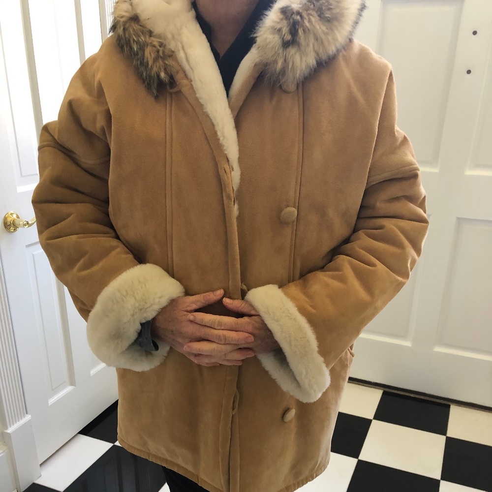 Marvin Richards Suede Coat w/Coyote Fur-trim Hood